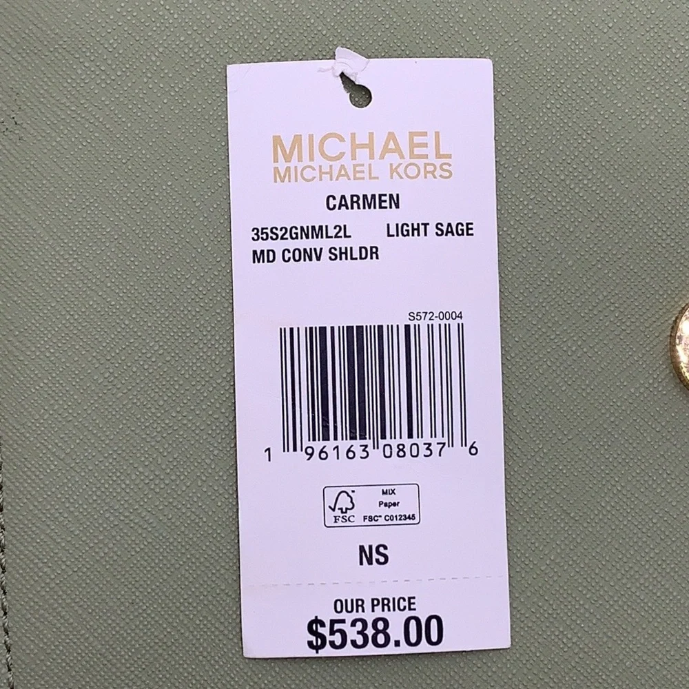 MICHAEL KORS CARMEN MEDIUM CONVERTIBLE SHOULDER BAG LIGHT SAGE COLOR - Picture 16 of 16